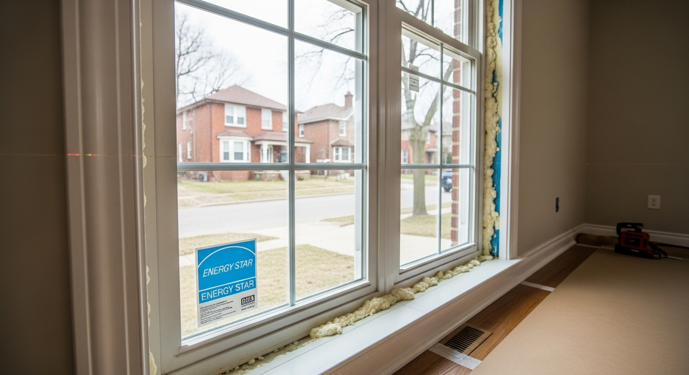 Completed window replacement work showcasing finishing details in Aurora