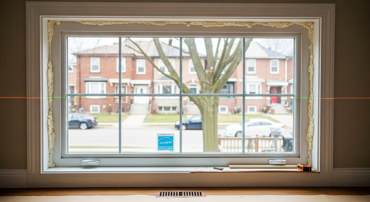 Close-up of professional window replacement work delivered in Caledon