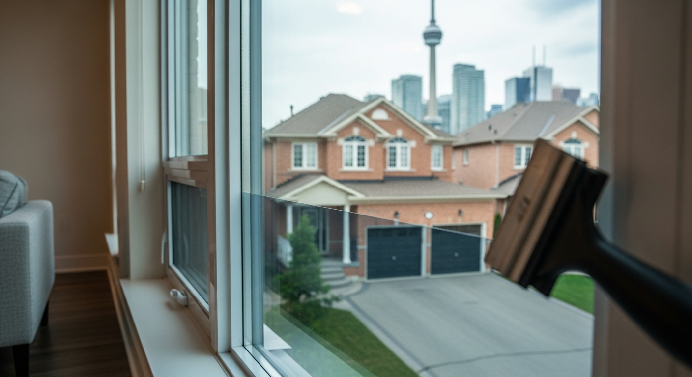 Close-up of professional window tinting & solar film work delivered in Ajax
