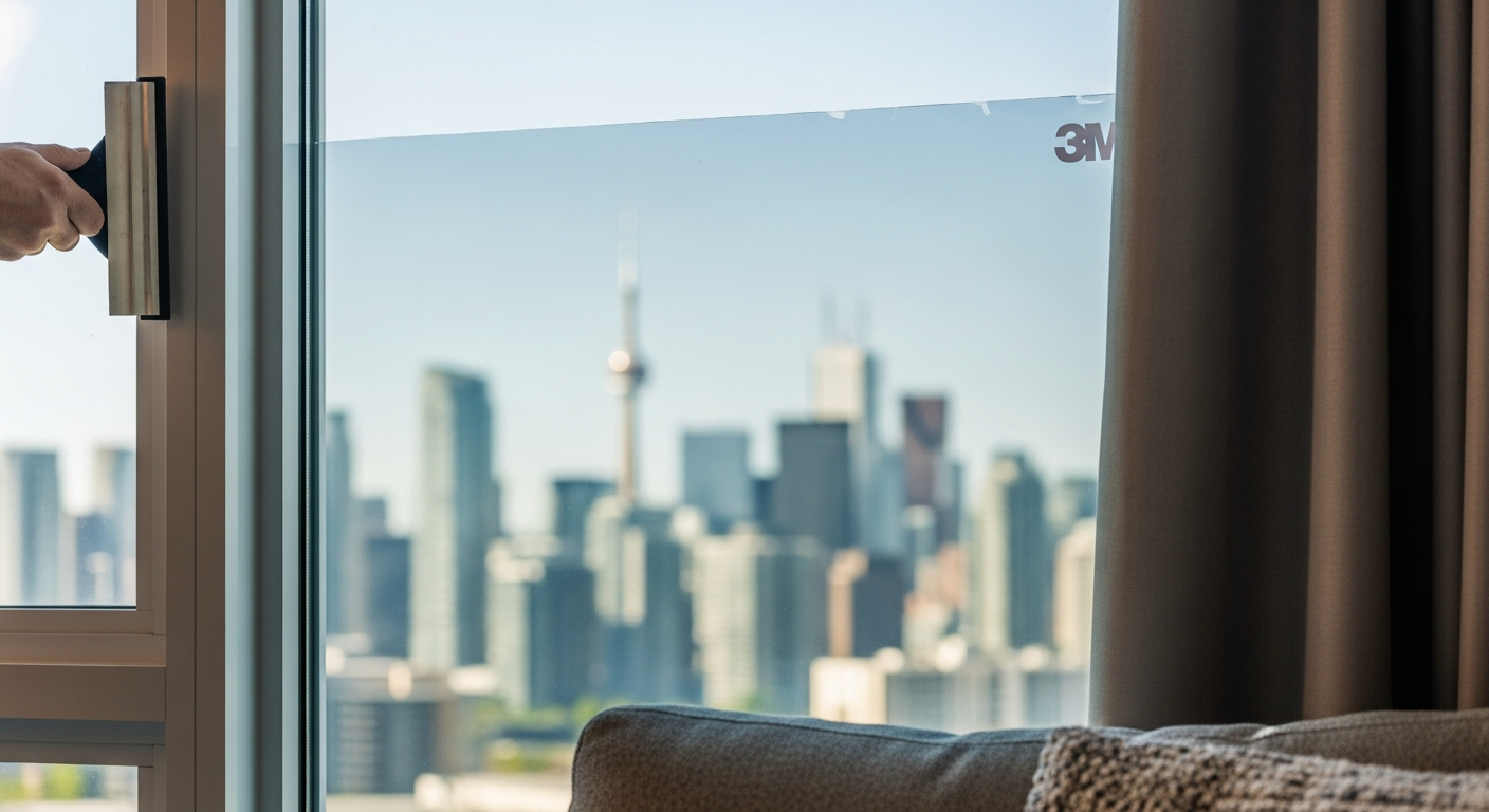 Editorial detail of a North York window tinting & solar film install — visible quality finish