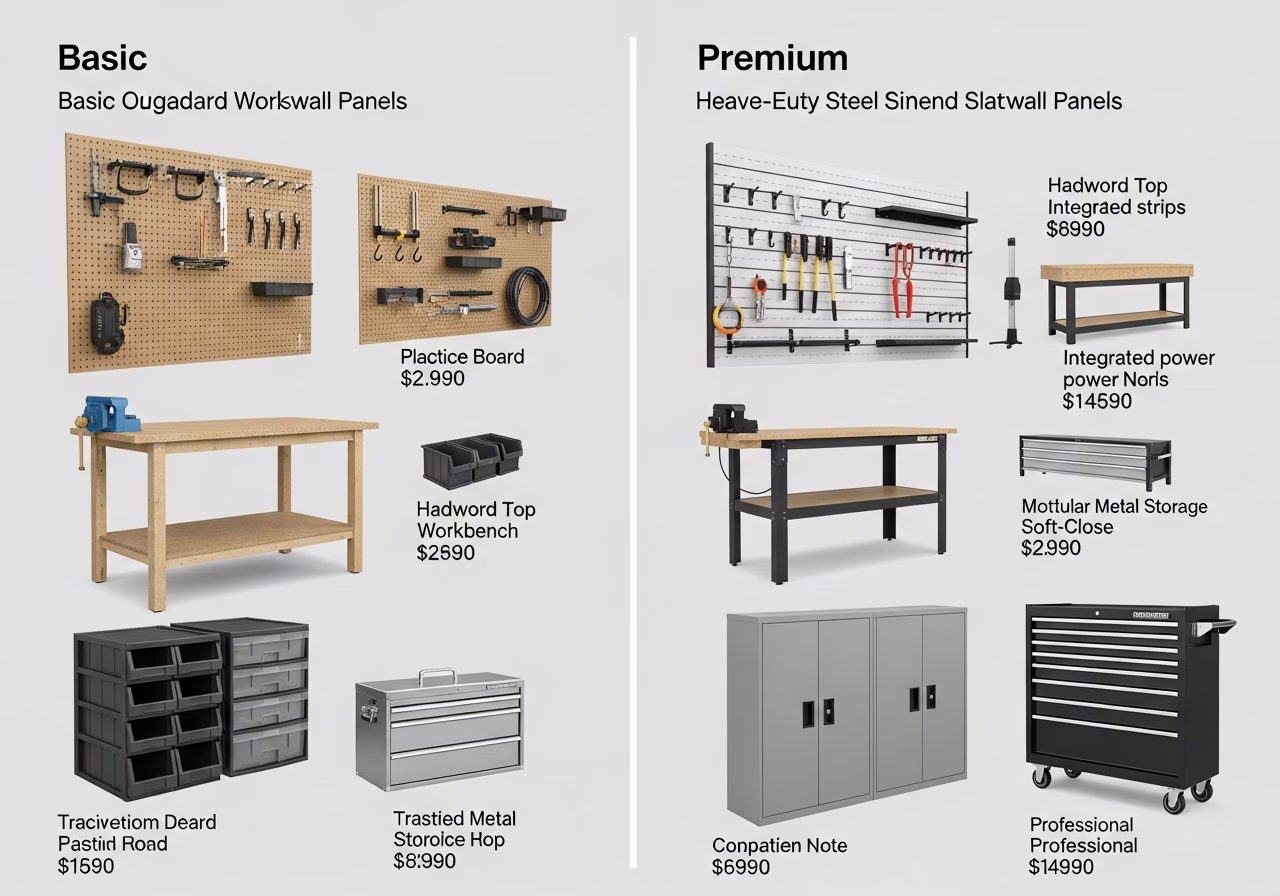 Garage Workshop Buildout brand and material comparison