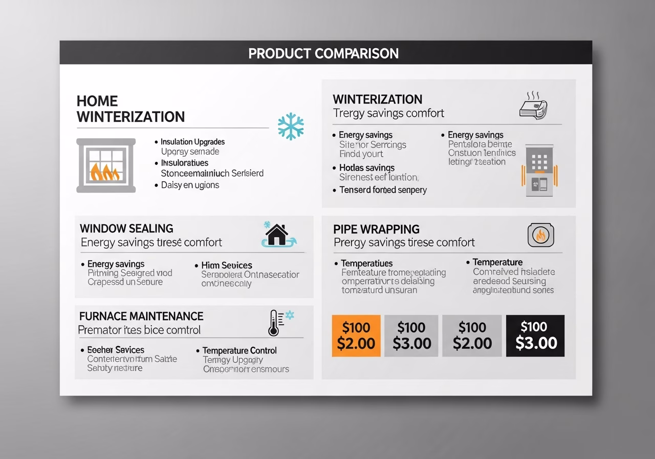 Side-by-side product and material comparison for home winterization services — typical brands and finishes used in Toronto ha